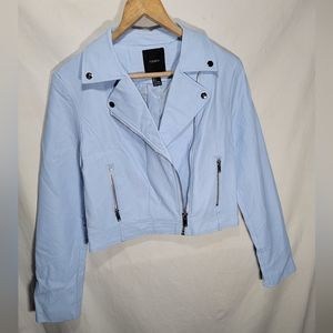 Forever 21 faux leather baby blue motorcycle style jacket size large